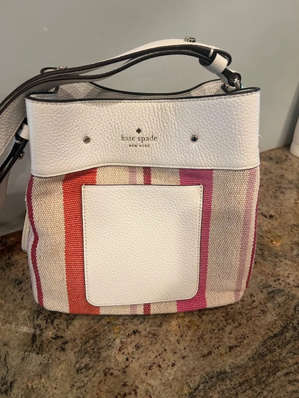 Kate Spade Leather-Trim Striped Bucket Bag NWT
